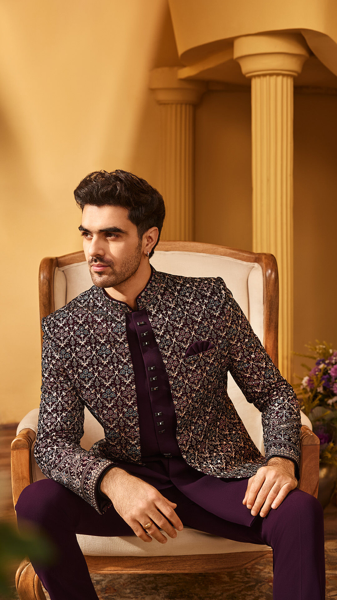 Man wearing beautiful and elegant Indo-Western sherwani for special occasion